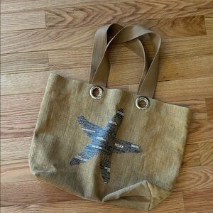 Tommy Bahama Tan Starfish Tote Bag straw beach star jute cotton